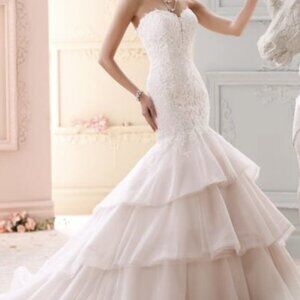 David Tutera Ivory Tea Rose Embroidered Strapless Wedding Gown